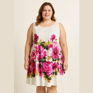 Jones New York Pink Floral A-Line Dress